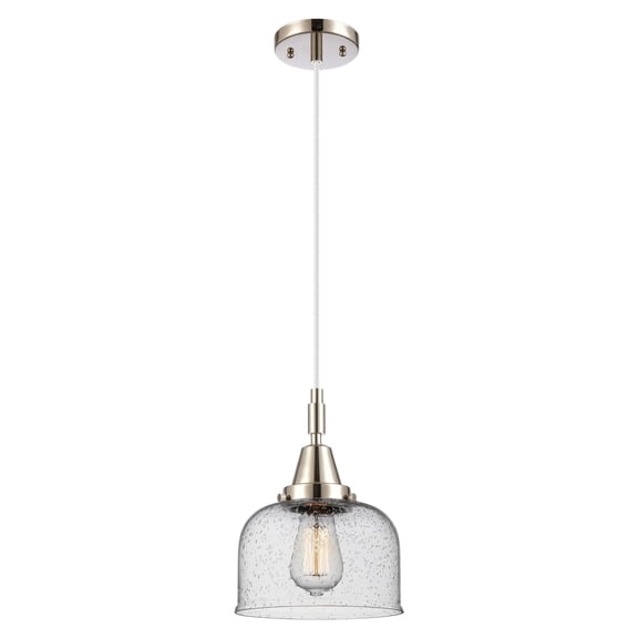 447-1P-PN-G74 Innovations Lighting Bell - 1 Light Cord Hung Mini Pendant-11.13 Inch Tall and 8 Inch Wide-Polished Nickel Finish-Seedy Glass Color