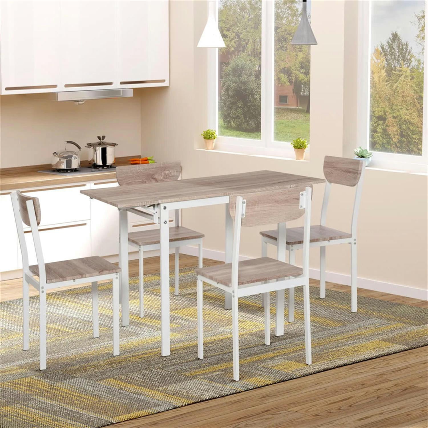 Demi Bonn 5 Piece Dining Table Set for Small Spaces, Extendable Kitchen Table and Chairs for 4 Dining Room Set with 2 Drop Leaf, 4 Chairs, White