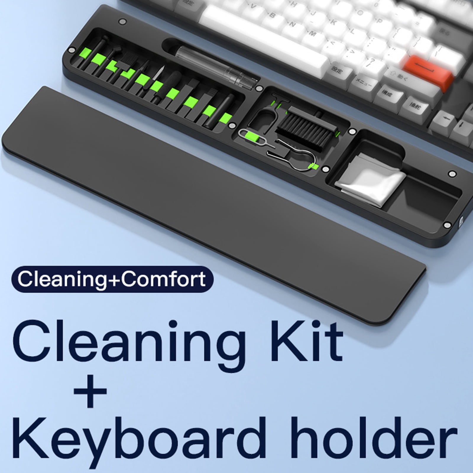 Wrist Rest For Keyboards 22 in 1 Multipurpose Cleaning Set Ergonomic Design NonSlip Base Workstations Organization