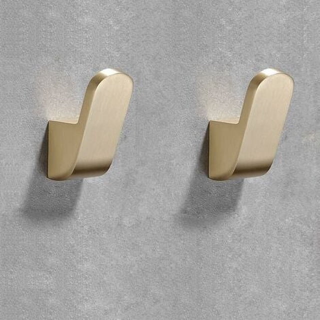 Juego de 2 ganchos para toallas individuales para baño, cocina, bata, abrigo, sombrero, montado en la pared con tornillos, dorado