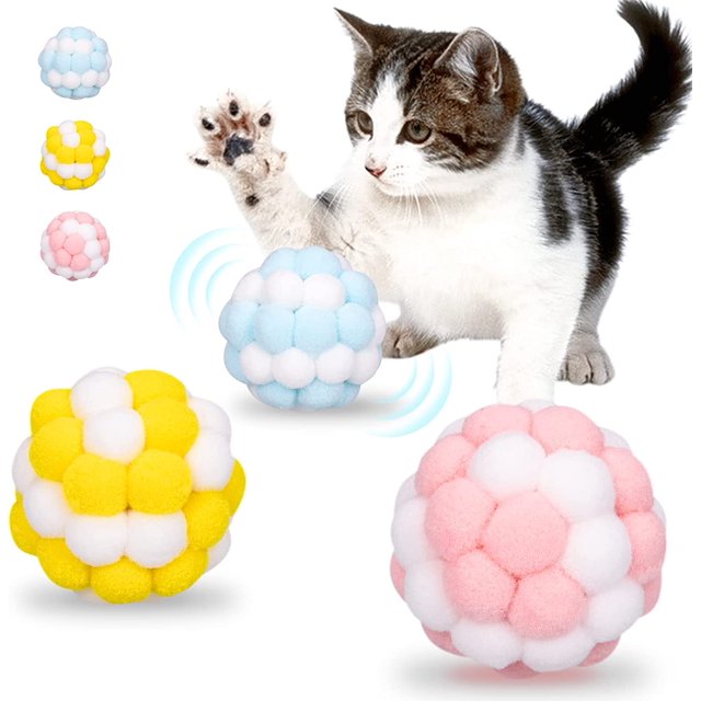 uds juguete interactivo para gatos con campana bolas de gato de felpa interactivas bolas de gato resistentes a la masticación para interacción y entrenamiento Kuyhfg Bienvenido a Kuyhfg