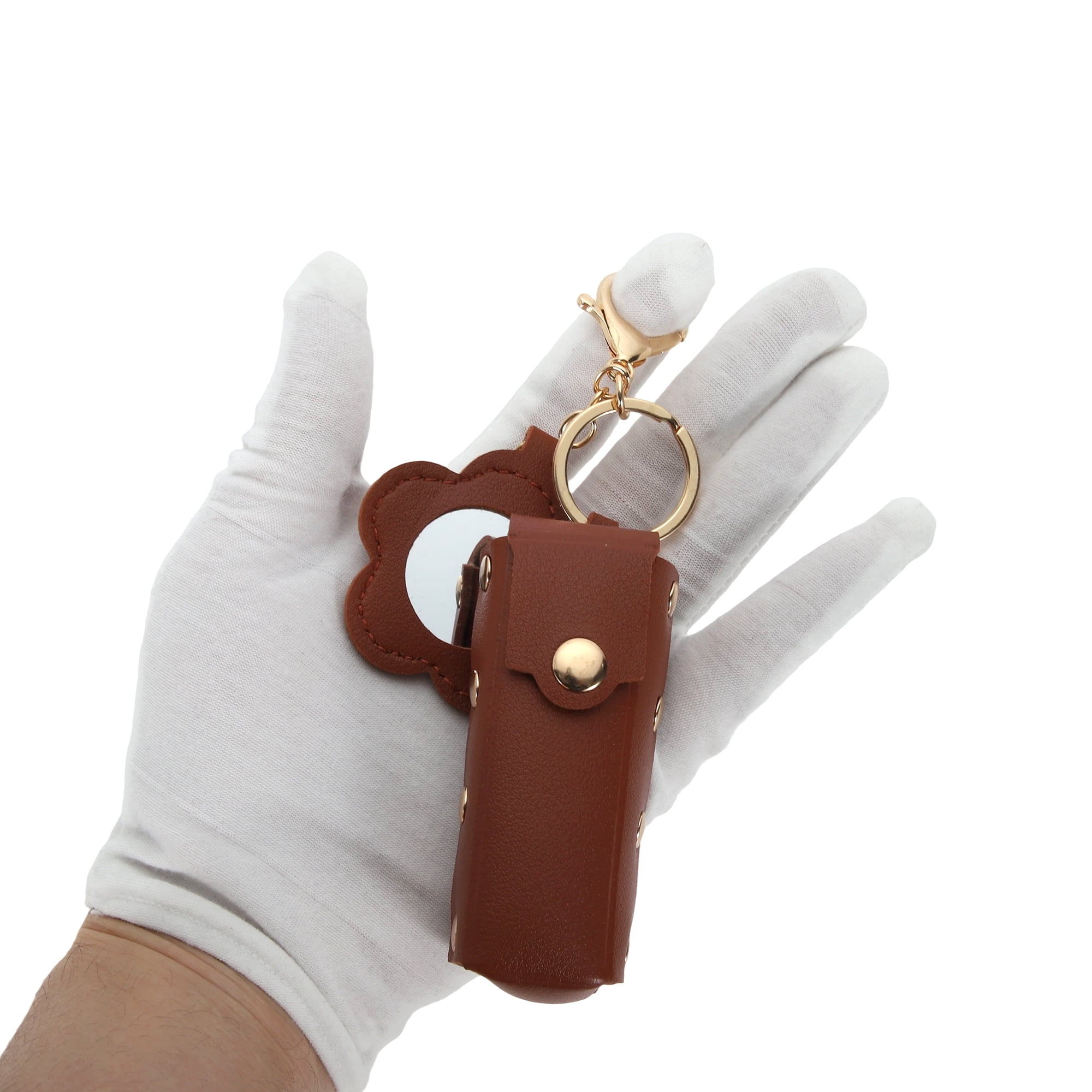 Unique Bargains Durable Flower Mirror Handbag Charms Keychains 1 Piece Brown