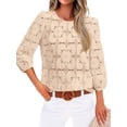 thumbnail image 3 of WIHOLL Blouses for Women Lace Tops Dressy 3/4 Length Sleeve Business Casual Outfits Vacation Spring Summer Clothes, 3 of 10