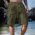 thumbnail image 3 of Bermuda Cargo Shorts for Men Summer Casual Cotton Linen Elastic Waist Straight Leg Lightweight Beach Shorts with Pockets, 3 of 9