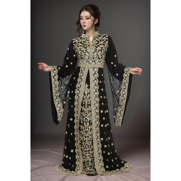 White Moroccan Kaftan - Arabic Abaya Maxi Hand Beaded Caftan Farasha Party Wear Wedding Gown & Ramadan Gift