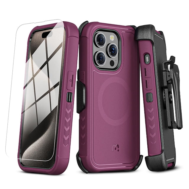 Funda MYBAT Maverick MagSafe Clip para iPhone 15 PRO MAX Ciruelo con Mica