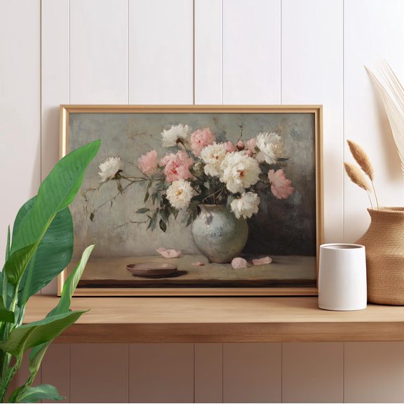Rustic Monet Style Peonies Wall Art, Soft Botanical Decor, Unframed Paper Print Size 8x12