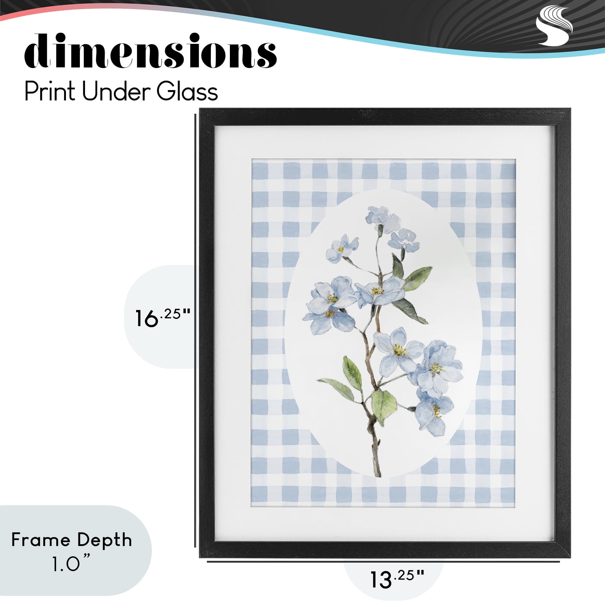 Stupell Industries Blooms on Blue Checkers Black Framed Print Under Glass, design by Lanie Loreth