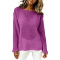 thumbnail image 3 of YVNAURA Womens Mesh Long Sleeve Top Boat Neck Crochet Knit Blouse Sheer Lightweight Summer Sweater See Through Open Work Layering Tunic Going Out Shirts 2026, Purple,L, 3 of 7