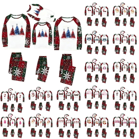 QIUOMBBP Christmas Crew Neck Long Sleeve Family Pajamas Sets Xmas Tree Graphic Matching Shirts and Sleep Pants 2 Piece Outfits Loungewear Red