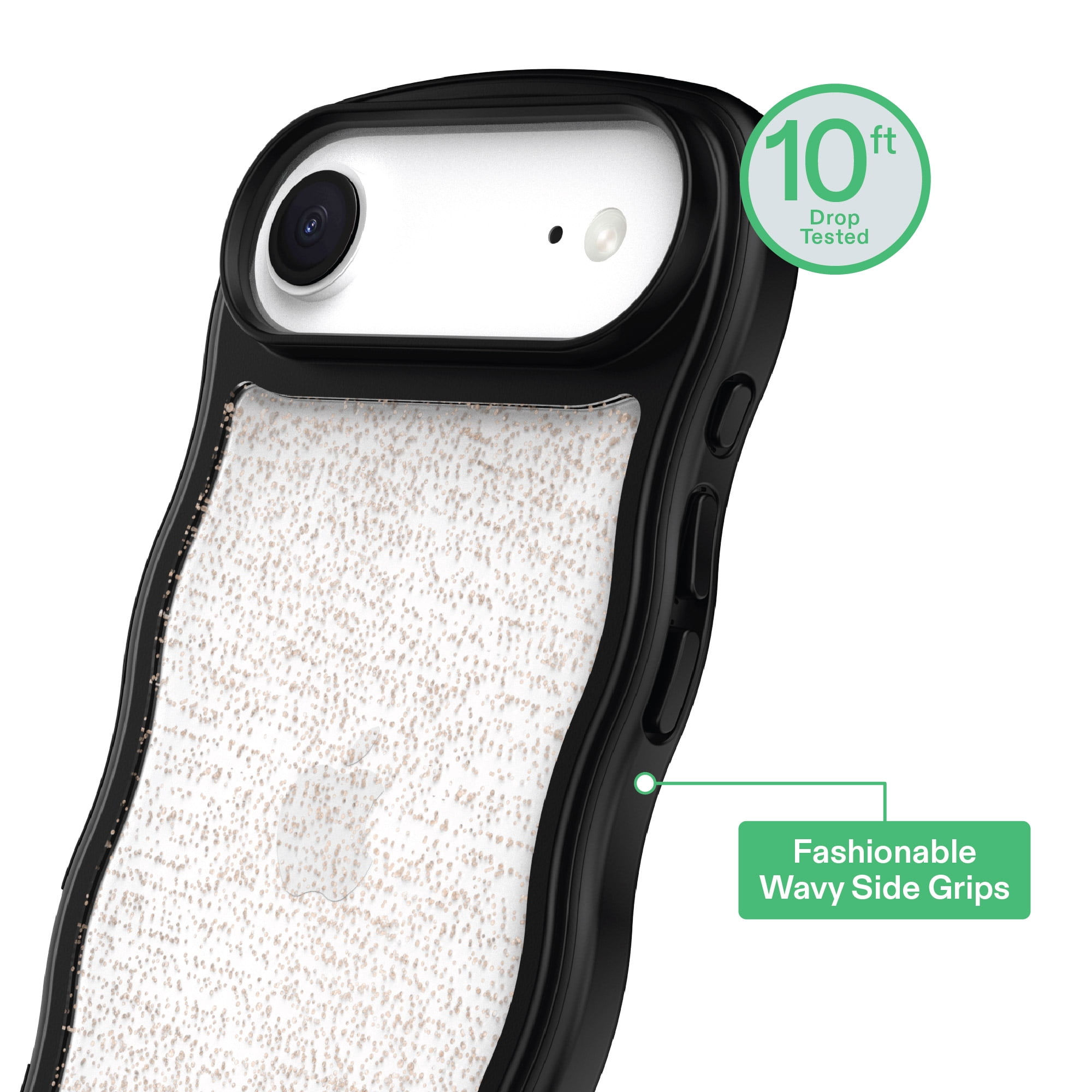 onn Wavy Grip Phone Case for iPhone Air - Black/Gold Glitter