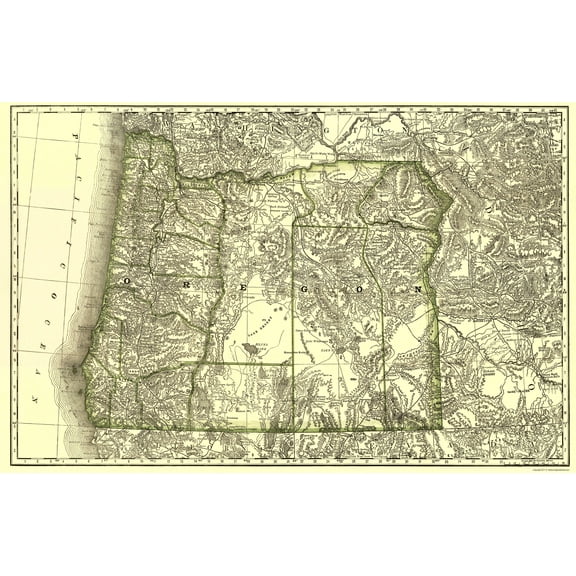 Historic State Map - Oregon - Rand McNally 1876 - Vintage Wall Art