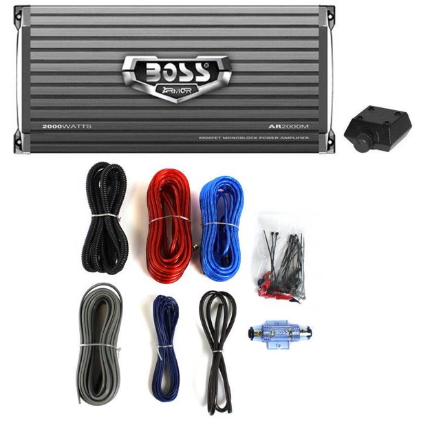 Boss Audio AR2000M 2000W MONO A/B Car Amplifier Remote & 8 Gauge Amp