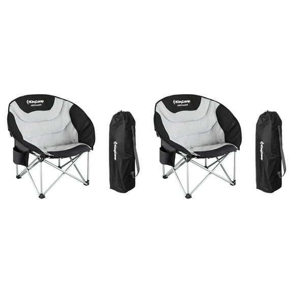 KingCamp Folding Saucer Chair with Cup Holder Storage, Black/Medium Gray