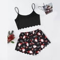 thumbnail image 4 of LILIYA Women 2 Piece Halloween Pajama Set Cute Print Round Neck Spaghetti Strap Ruffle Crop Top Shorts Loungewear Sleepwear, 4 of 6
