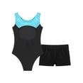 thumbnail image 4 of Xnihocha Girls Gymnastics Leotards with Shorts Dance Outfit Contrast Color Ballet Dance Bodysuit Blue Green&Black 4, 4 of 7