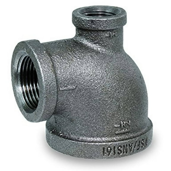 Supply Giant BMRT1404 Black Malleable Three Size Reducing Tee with Female Threaded Fitting, 1-1/4" x 1/2" x 1/2"