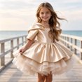 thumbnail image 6 of Girls Satin Mini Princess Dresses Cape Sleeve Neck Ruffle Tiered Gowns for Wedding Birthday Party Evening Ceremony Beige 12-13 Years, 6 of 6