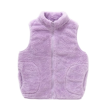 

Odeerbi Toddler Winter Coat Kids Boys Girls Outerwear Jackets Baby Fashion Cute Solid Color Windproof Pocket Zipper Keep Warm Vest Coat Purple