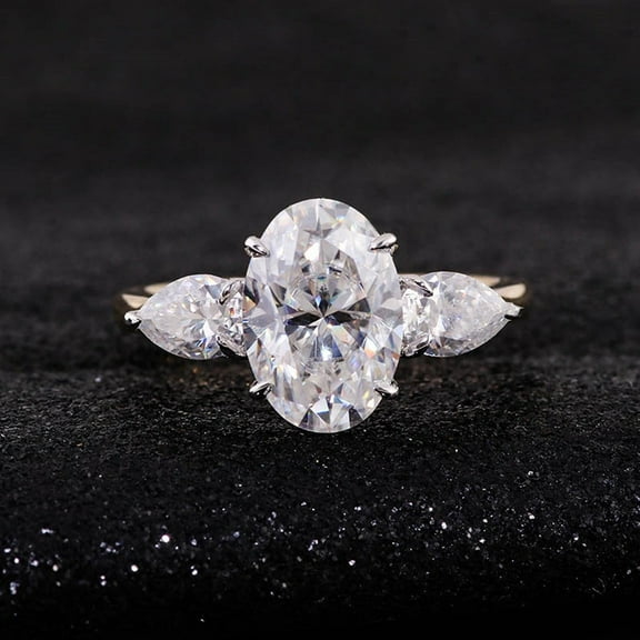 solitaire jewels 3.75CT Oval Moissanite 3 Stone Engagement Ring For Women, 14K Yellow Gold