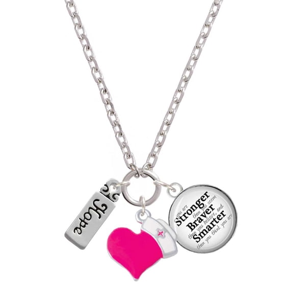 Delight Jewelry Silvertone Hope - Hot Pink Heart Nurse Strong Zoe Necklace