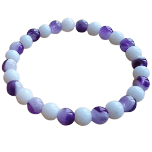 Natural Brazilian Amethyst & White Jade 8mm Round Shape Smooth Cut Beads Stretchable Bracelet for Men & Women.
