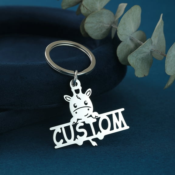Personalized Custom Name Letter Keyring Unique Stainless Steel Key Chain Jewelry Customization Cute Cow Keychain Gifts