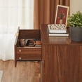 thumbnail image 5 of EHANCIS Walnut Mid Century Modern Nightstand, 3 Drawer Fluted Wooden Bedside Table with Metal Handles, Storage Side Cabinet for Bedroom Living Room Hallway, 5 of 7