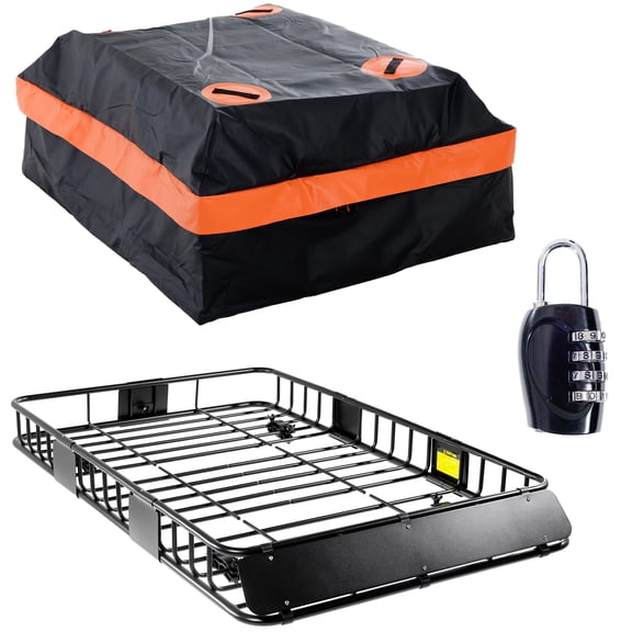 64 x 39 x 6 Inch Universal 250LB Heavy Duty Roof Rack Cargo with 500D PVC Waterproof Cargo Bag, Car Top Luggage Holder Carrier Basket for SUV, Truck or RV Camping Storage Steel Constructio