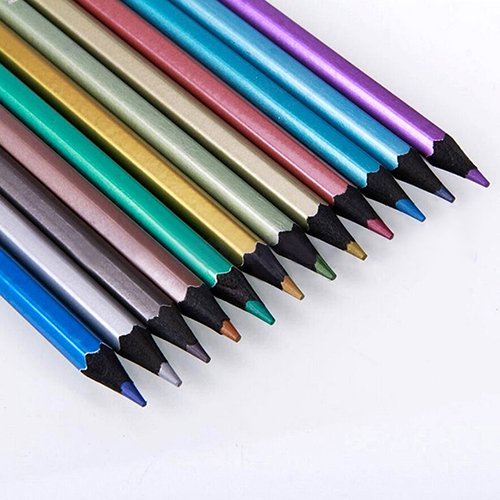 DGROEE 12x Metallic Colored Pencils Black Wood Drawing Pencils
