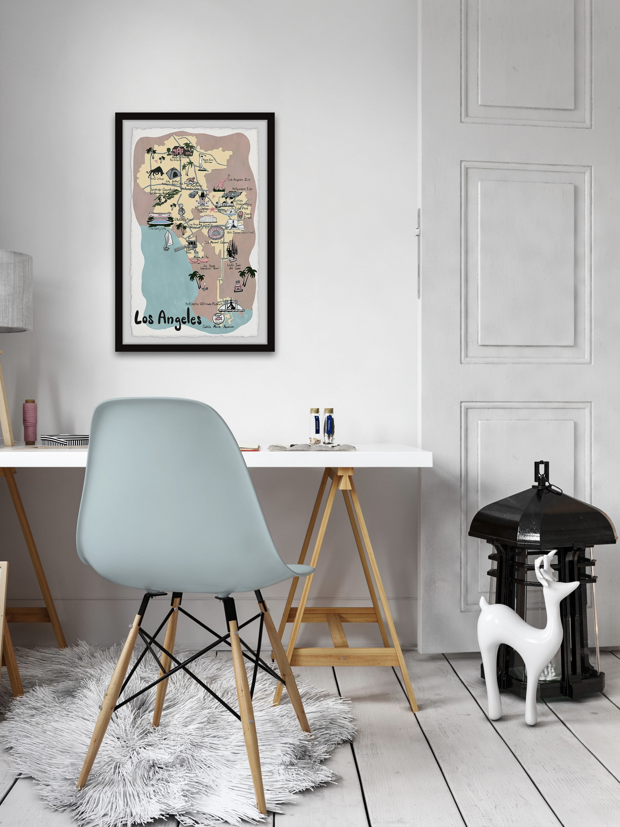 Marmont Hill Illustrated Map of Los Angeles II Framed Wall Art, 20" x 30"