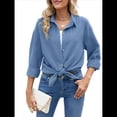 thumbnail image 1 of Camisas de Larga con Botones para Mujer, Blusas de Trabajo de Gran Tamaño con Cuello y Hombros Caídos, Blusa Holgada con Textura Azul Vaquero S, 1 of 10