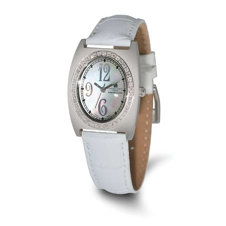 Charles Hubert Ladies Elegant White SS Leather 5/8ct. Diam MOP Watch