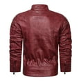 thumbnail image 4 of IYTR Men's Leather Jackets Solid Color Zipper Stand-up Collar Long Sleeve Jacket Casual Baseball Uniform Leather Jacket with Pocket Wine L, 4 of 4
