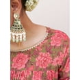 thumbnail image 5 of Janasya Women's Olive Georgette Digital Floral Printed Tiered Kurta with Palazzo and Dupatta, 5 of 6