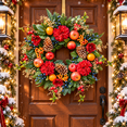 thumbnail image 7 of 24 Inch Christmas Wreath for Front Door, Artificial Holiday Floral Wreath with Red Dahlias, Roses, Apples, Pinecones and Berries, Winter Door Decor, 7 of 7