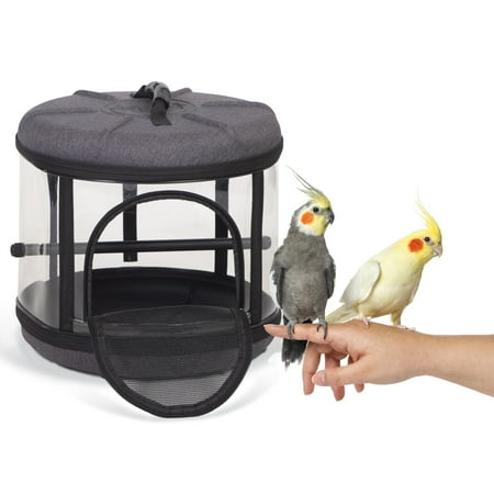 K&H Pet Products Mod Bird Carrier Travel Cage with Stand 360 View Transparent Breathable Pet Bird Travel Carrier with Removable Bird Perch - Gray/Clear 17 x 17 x 15.5 Inches
