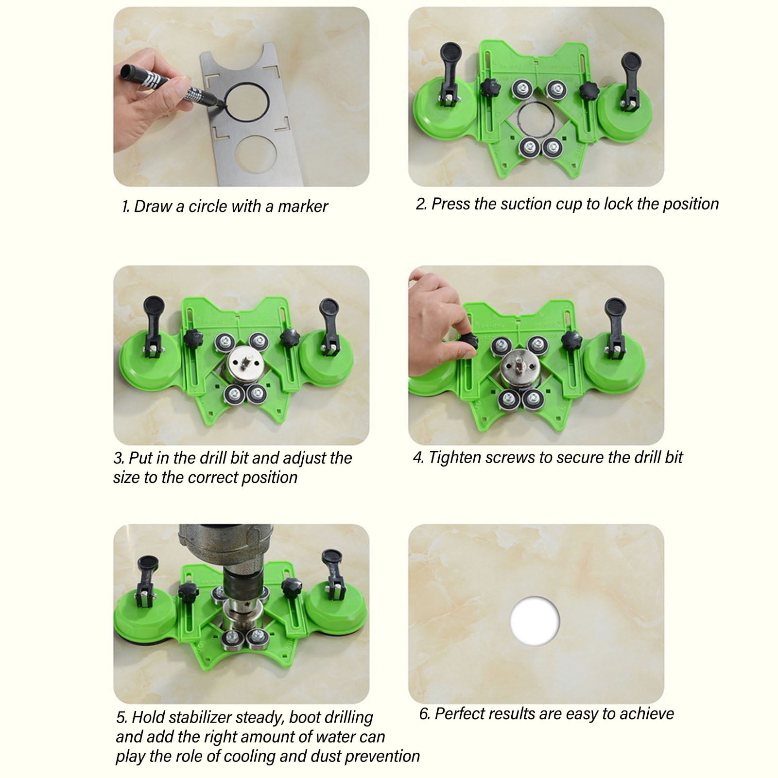 Tile Hole Saw Guide Jig Fixture Adjustable Portable with 2 Suction Cups for Ceramic Glass Porcelain Marble Locator