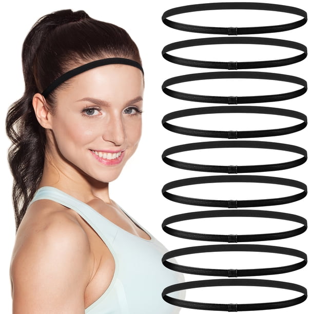 9pcs Running Headband Cuerda elástica Fútbol Accesorios antideslizantes para el cabello Yoga Banda para el cabello Unisex Diadema Negro