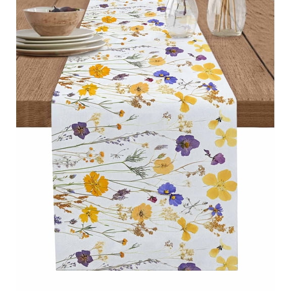 Table Runner Watercolor Yellow Blue Spring Flower Table Decoration for Kitchen Dinning Floral Leaf Table Decoration for Indoor Outdoor Party Wedding Decor 13x72 Inch