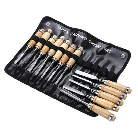 12 Pieces Wood Carving Hand Chisel Tool Set Woodworking Professional Gouges Alloy Lapidary Bent Ceramic for Carving