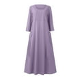 thumbnail image 4 of Lilgiuy Women's Trendy Long Sleeve Color Cotton Linen Round Neck Pocket Dress for Banquet, 4 of 4