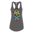 thumbnail image 2 of Wild Bobby, Colorful Floral Sugar Skull Streetwear Ladies Racerback Tank Top, Dark Grey, Large, 2 of 3