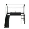 thumbnail image 4 of Twin Size House Loft Bed with Slide and Two-sided Writable Wooden Board, Metal Loft Bed Frame with Roof, Ladder & Guardrails, Bedroom Mattress Foundation for Teens Adults Girls Boys, Black, 4 of 7