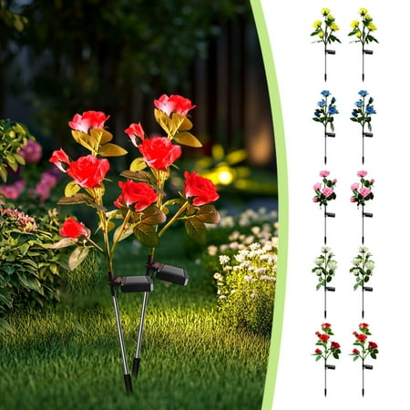 Solar Rose Flower Lights 5 Heads Outdoor Garden Lights Waterproof Villa Patio Lawn Decorative Ground Plug Lights Solar Powered LED Landscape Lighting