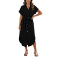 thumbnail image 2 of ClodeEU Women's Short Sleeve Button Down Shirt Dress,Casual Tie Waist Midi Dress with Side Slit Black,Women's Plus L, 2 of 8