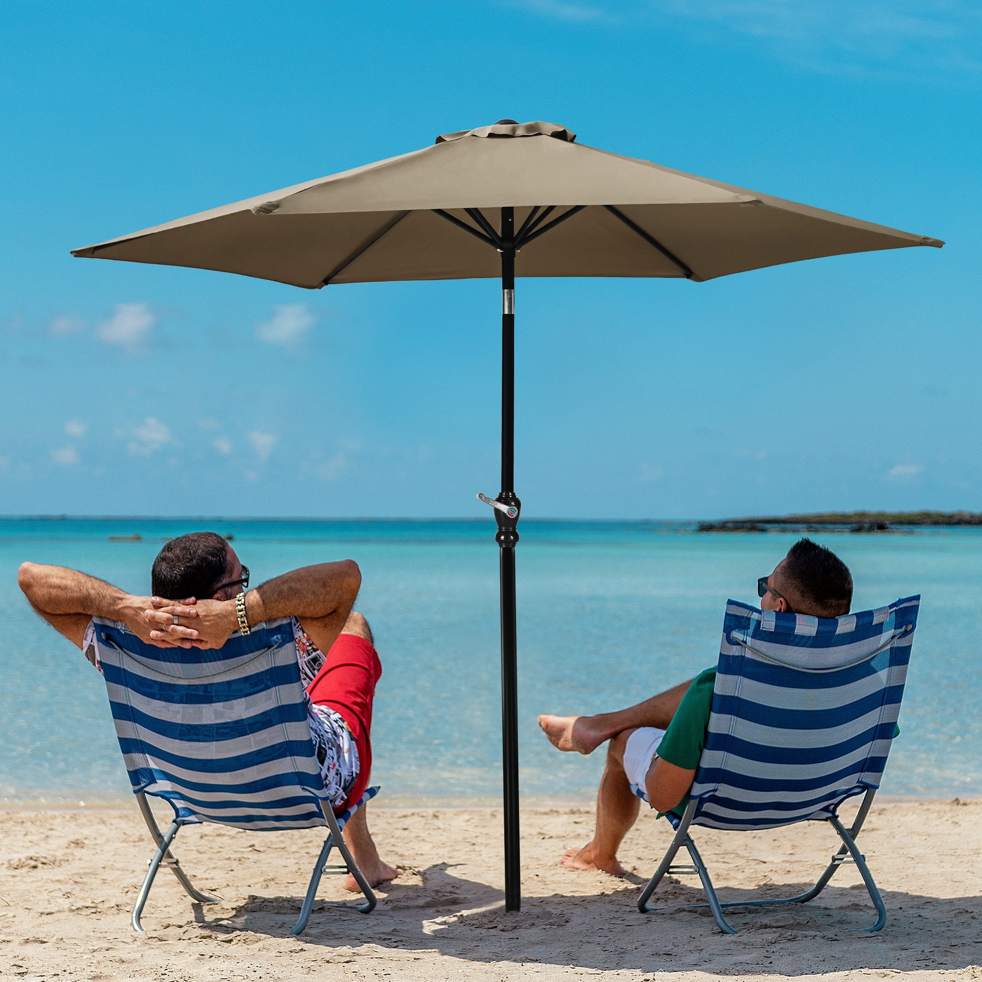 FlexWave 9FT Outdoor Market Patio Umbrella, UV-Resistant Sunshade，with Push Button Tilt & Crank, for Garden, Deck, Poolside