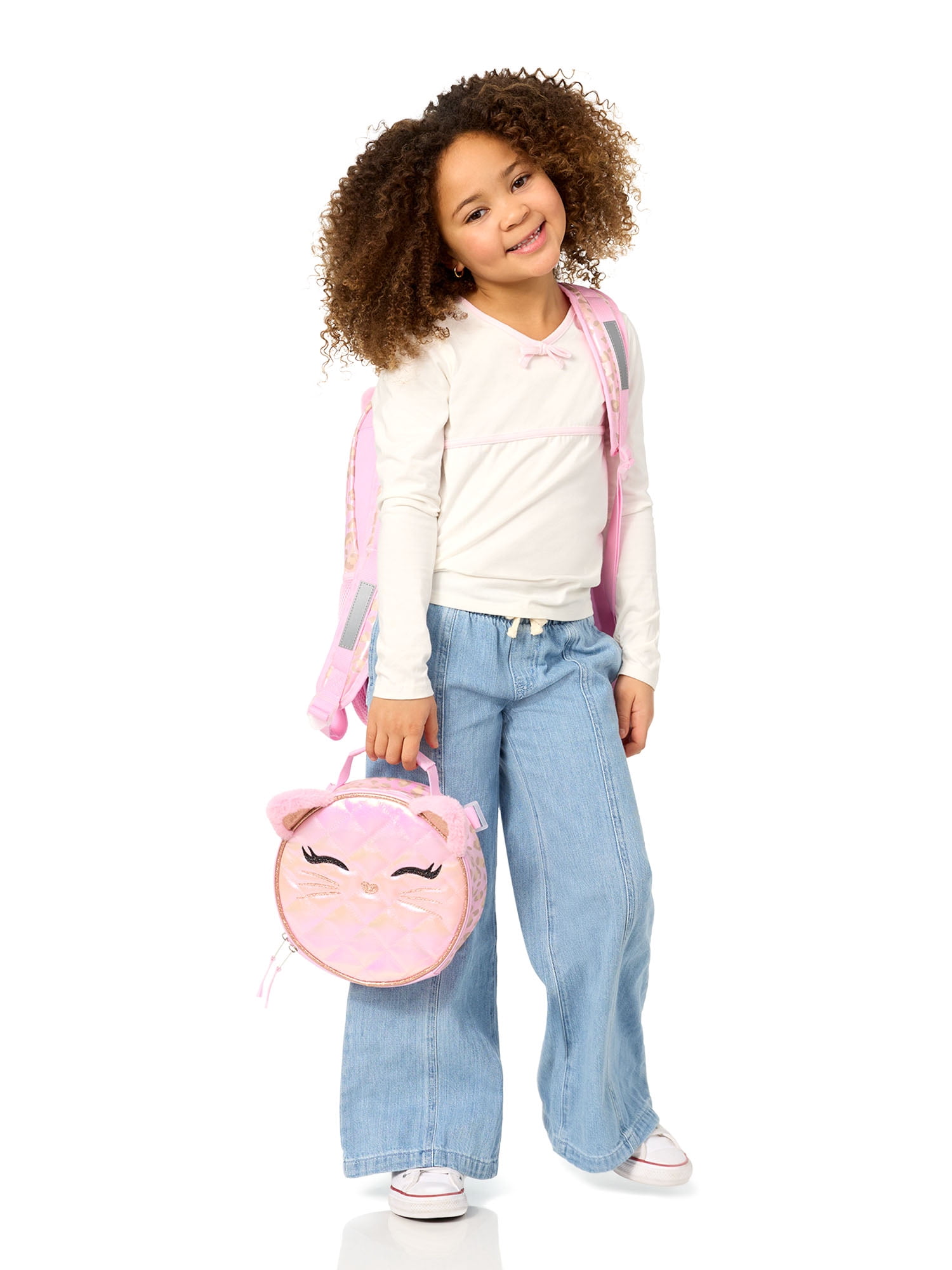 Wonder Nation Girl's 17" Leopard Cat Backpack & Lunch Box Set, Pink