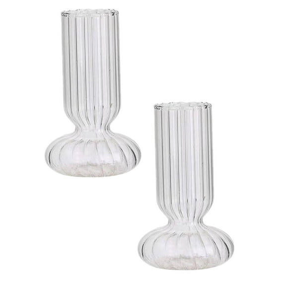 Clear Fluted Glass Vase Set, Mini Ribbed Bud Vases for Wedding Centerpieces, Modern Decorative Flower Pots for Home, Office, Party Decor