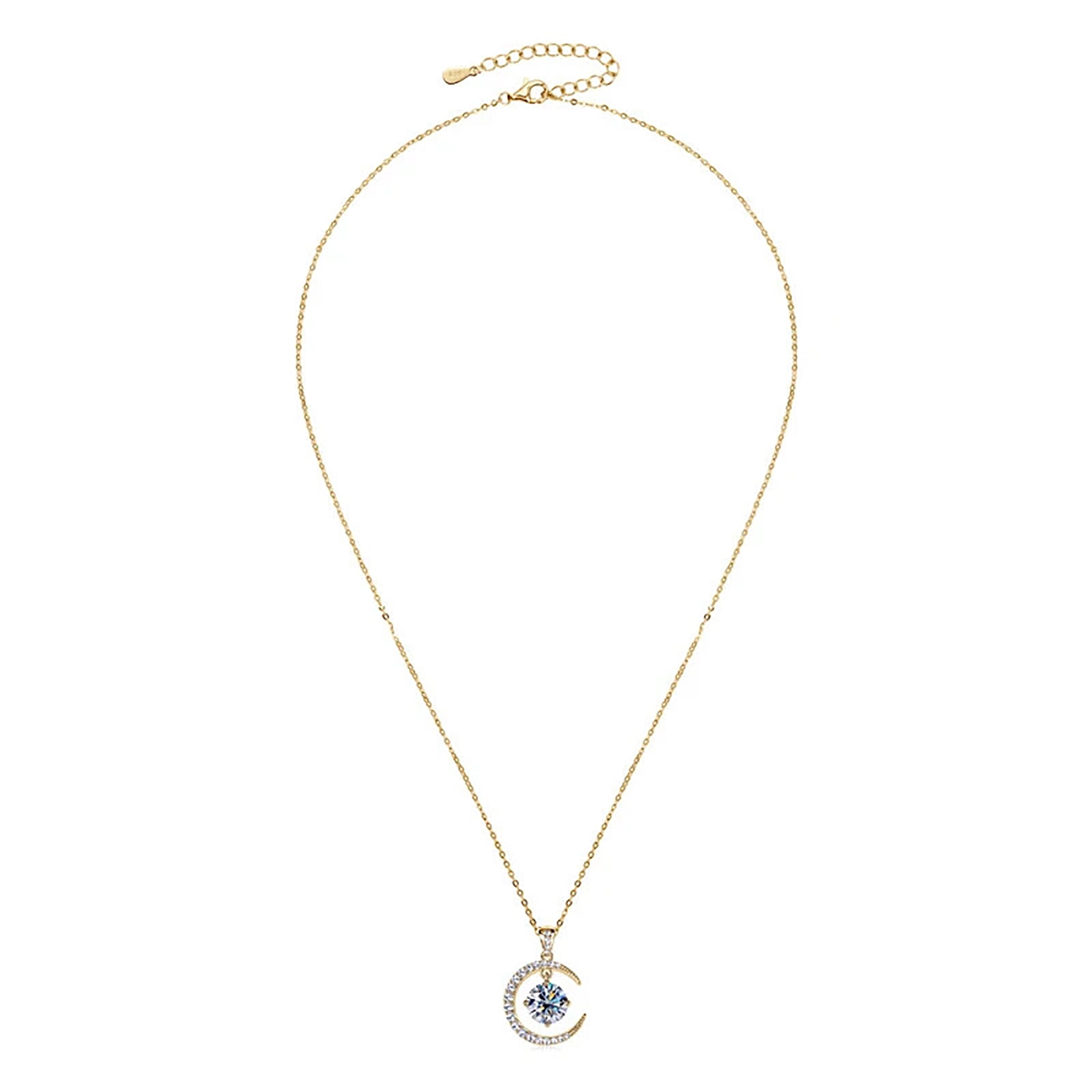 Sparkling 2.3 Ct Moissanite Stars Moon Necklace For Women S925 Sterling Silver Gold Plated Pendant Necklace D VVS1 Color Moissanite Diamond Necklace Jewelry Gift Chain